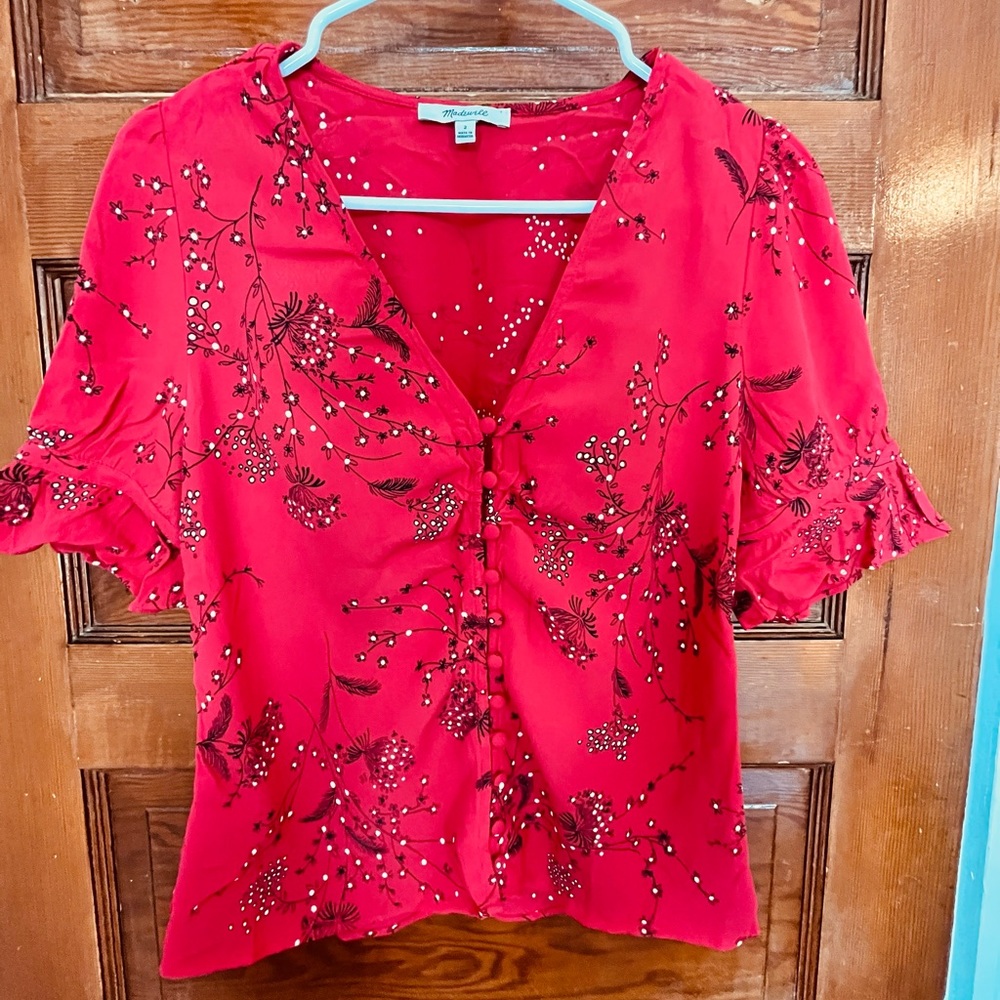 Madewell red flower top